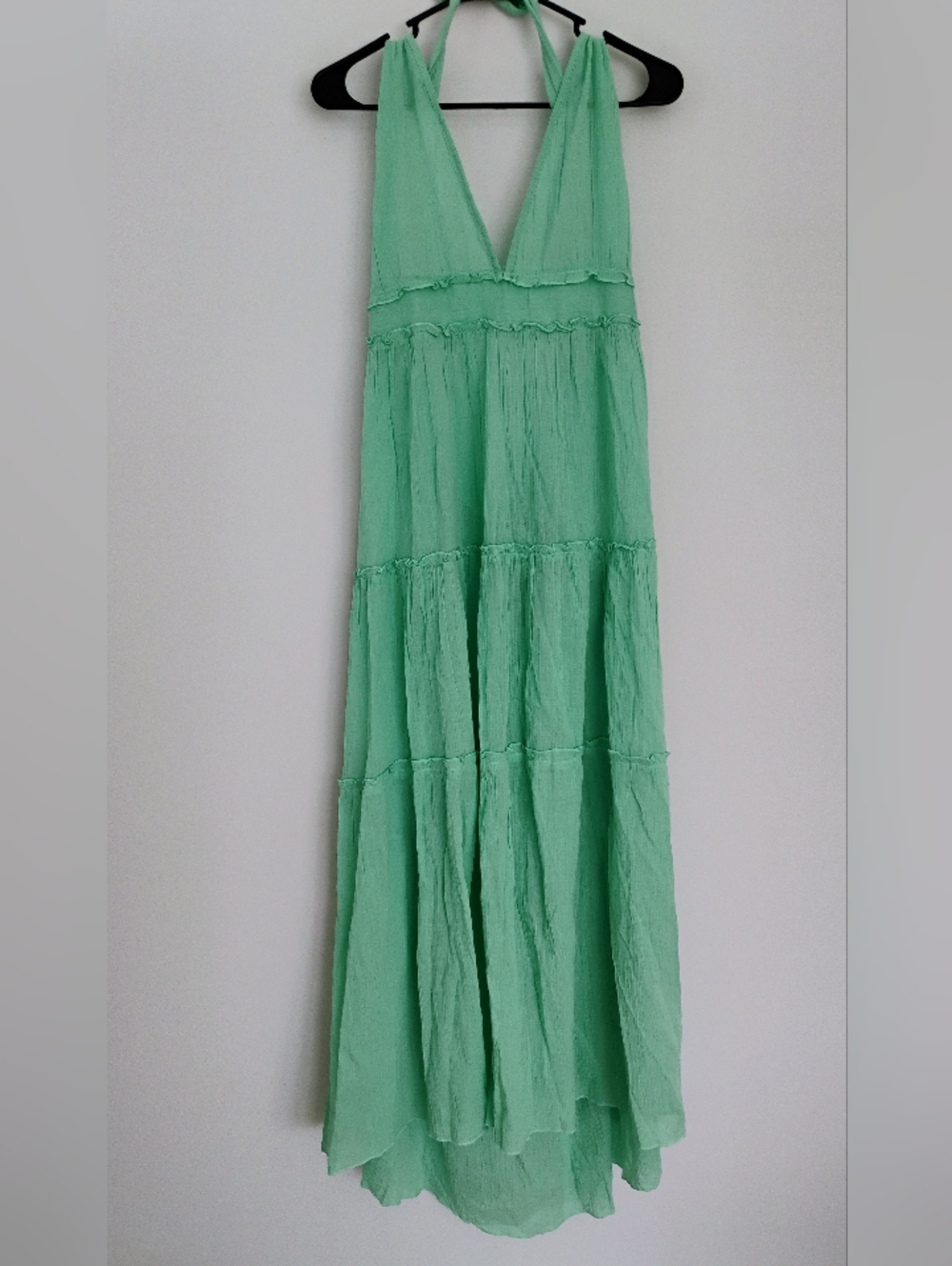 NWT Calzedonia Cobey Ice Mint Green Gauzy Flowy Layered Halter Dress Cover Up OS
